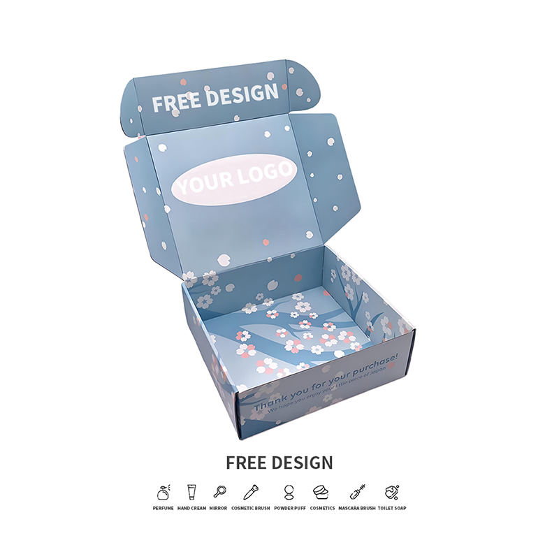 Scatole per imballaggio cosmetico ondulato con petali di sfondo blu